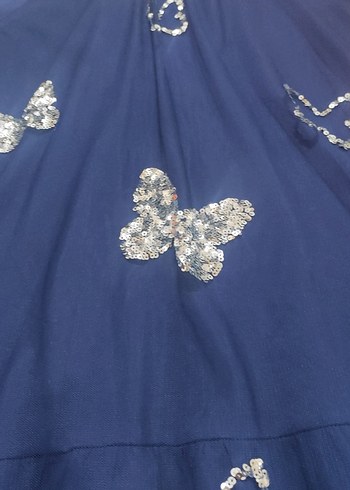 Mavi Kelebek Nakışlı Kız Elbisesi - Görsel 2