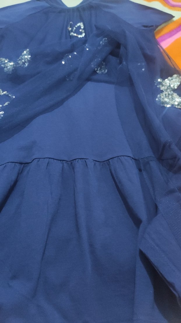 Mavi Kelebek Nakışlı Kız Elbisesi - Görsel 3