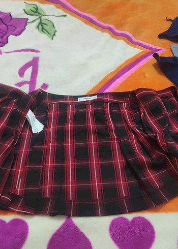 Kırmızı Ekose Pileli Mini Etek - Görsel 3