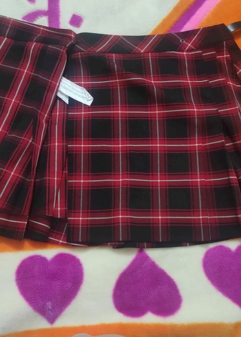 Kırmızı Ekose Pileli Mini Etek - Görsel 2