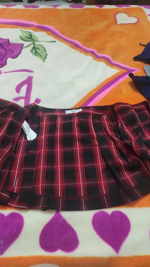 Kırmızı Ekose Pileli Mini Etek - Görsel 3