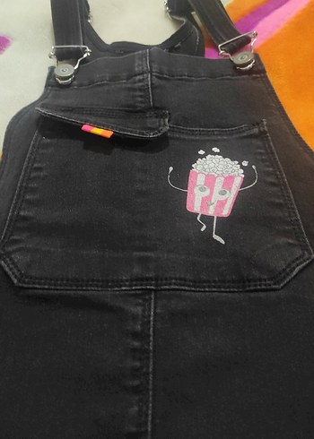 Kız Çocuk Siyah Renkli Baskılı Askılı Elbise - Görsel 3