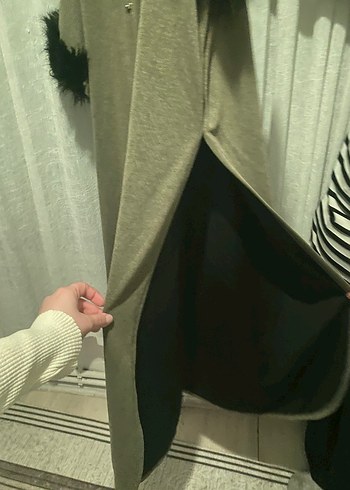 Kürk Detaylı Uzun Gri Kadın panço - Görsel 5