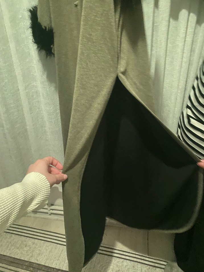 Kürk Detaylı Uzun Gri Kadın panço - Görsel 5