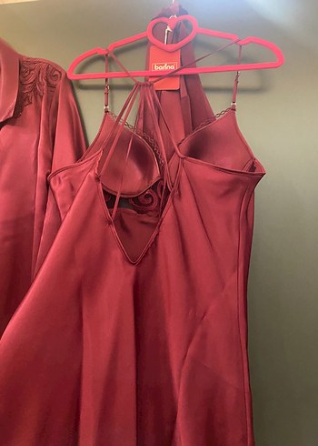 İnce Askılı borda Mini Nakışlı Kadın Gecelik - Görsel 5