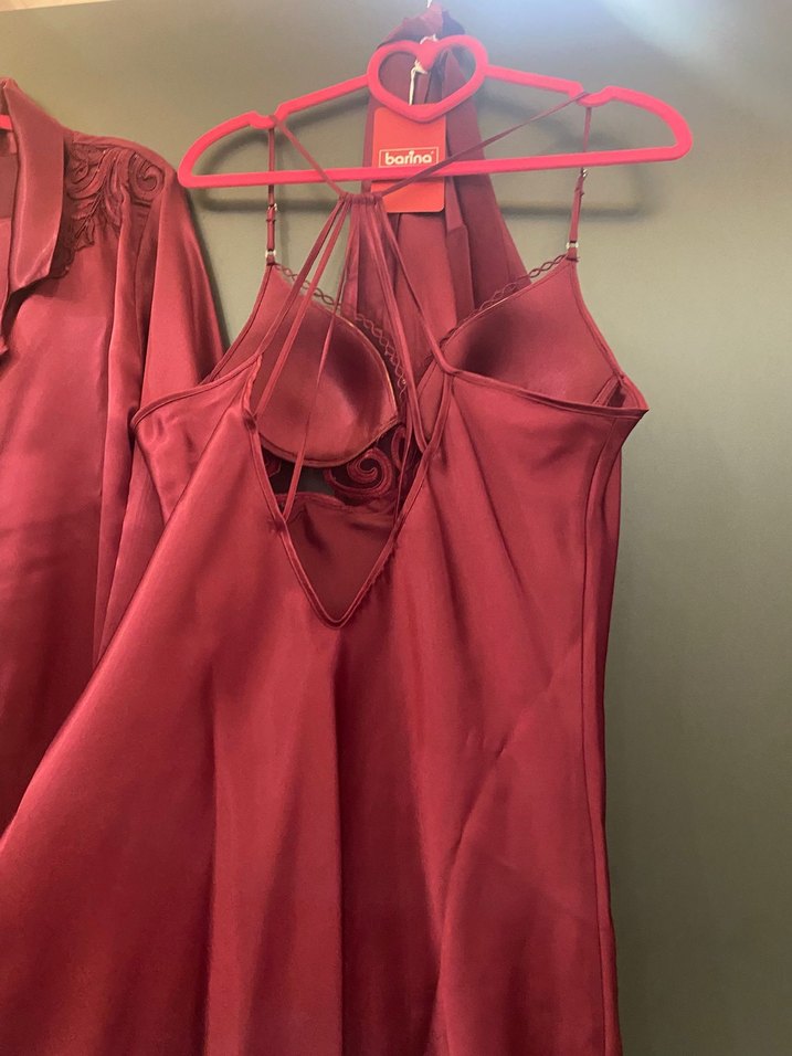 İnce Askılı borda Mini Nakışlı Kadın Gecelik - Görsel 5