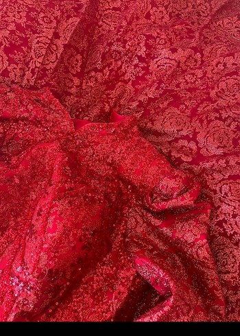 Kadın Kırmızı Uzun Kollu Yüksek Yakalı kına Elbisesi - Görsel 5