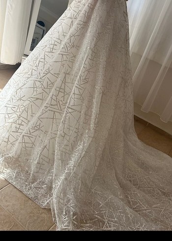 Parlak Beyaz V Yaka A Kesim Gelinlik - Görsel 5