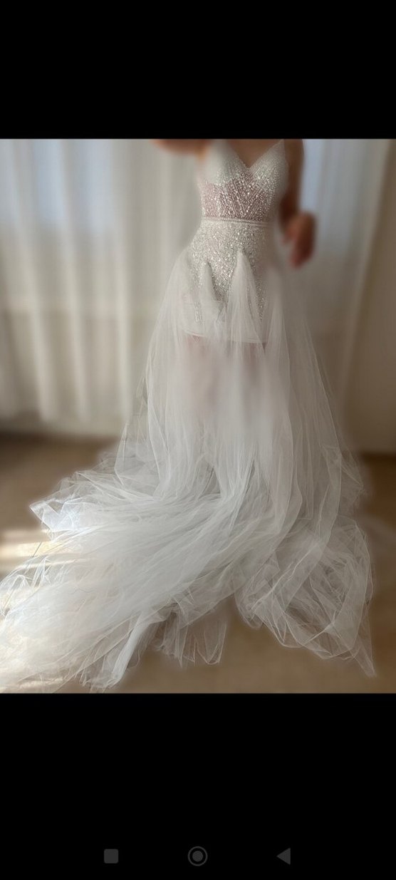 İnci Detaylı Straplez Beyaz Gelinlik - Görsel 2