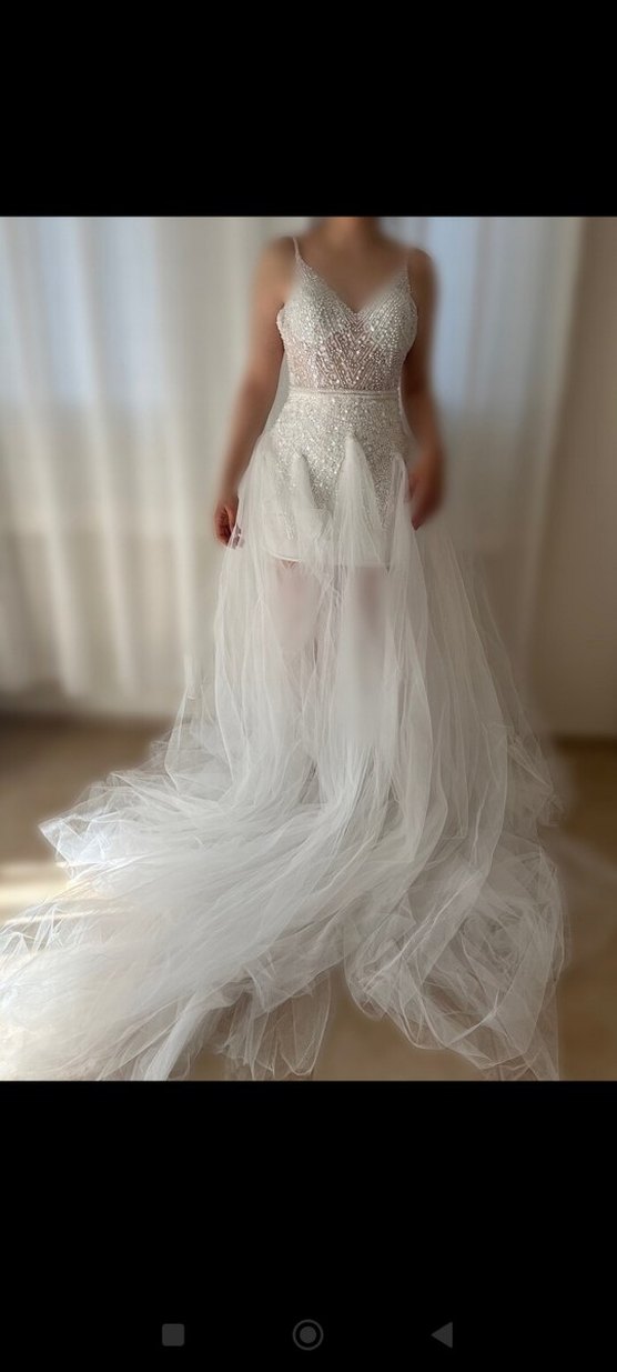 İnci Detaylı Straplez Beyaz Gelinlik - Görsel 3