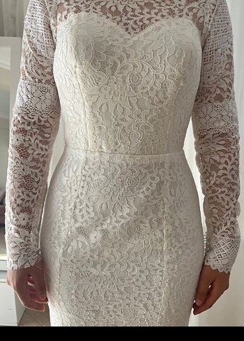 Uzun Kuyruklu Beyaz Bohem Balık Gelinlik - Görsel 3