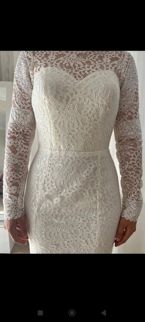 Uzun Kuyruklu Beyaz Bohem Balık Gelinlik - Görsel 3