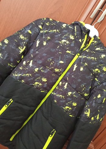 Sarı Siyah Bağlama Desenli Fermuarlı Erkek Mont - Görsel 2