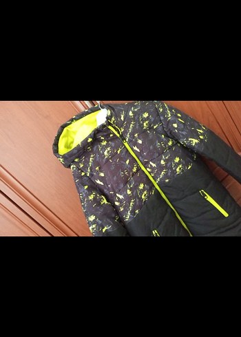 Sarı Siyah Bağlama Desenli Fermuarlı Erkek Mont - Görsel 3