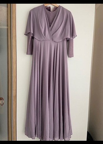 Mor V Yakalı Uzun Kadın Abiye Elbise - Görsel 2