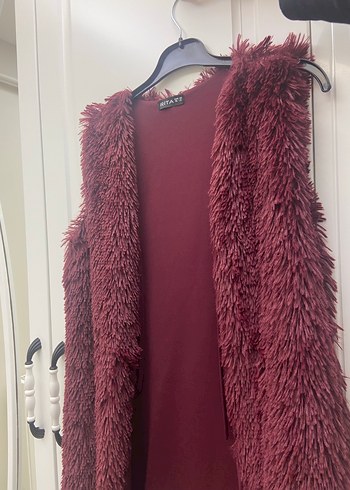 Bordo Kürklü Kadın Yelek - Görsel 2