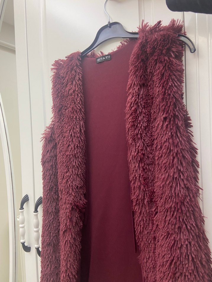 Bordo Kürklü Kadın Yelek - Görsel 2