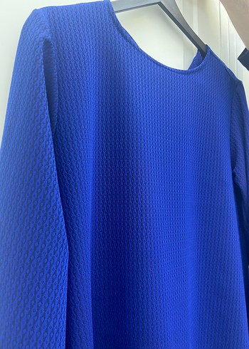 Kadın Mavi Uzun Kollu Piliseli Uzun Elbise - Görsel 2