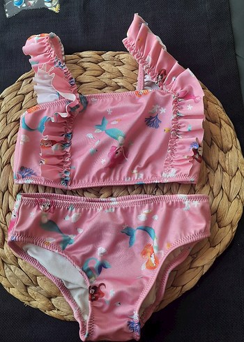 Pembe Deniz Kızı Desenli Kız Bikini