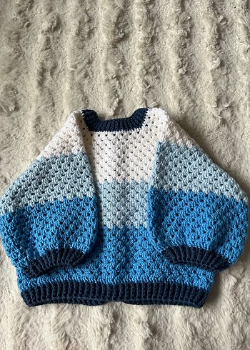 Erkek Çocuk Örgü Hırka Mavi Gri - Görsel 2