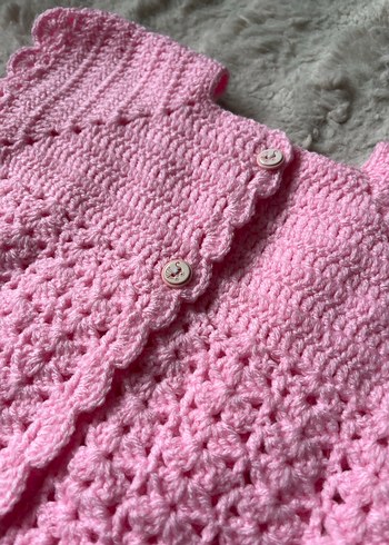 Kız Çocuk Pembe Örgü Kolsuz Hırka - Görsel 3