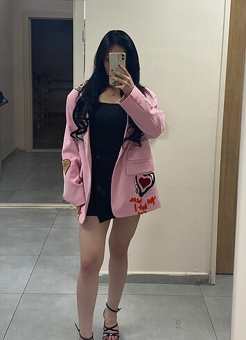 pembe blazer tasarım ceket 36 38 40 bedene kadar olur oversize