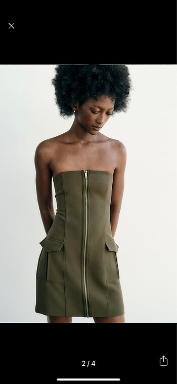 Zara Zara haki yeşil straplez elbise