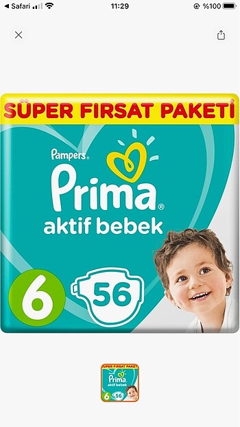Prima aktif bebek 6 numara 56?lı açılmadı 2 paket