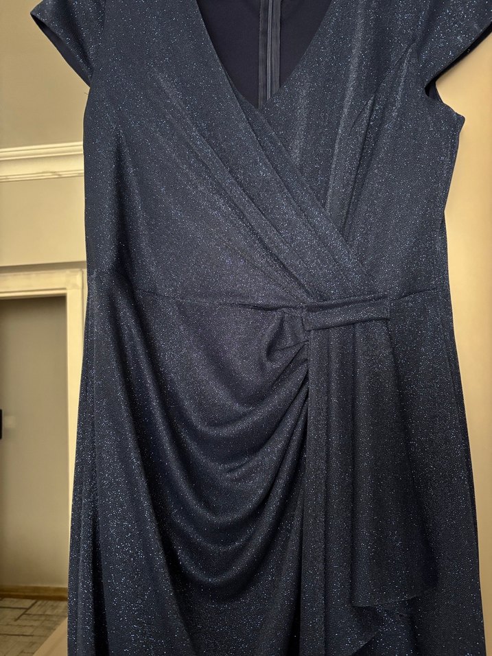 Lacivert Drapeli kısa  Abiye Elbise - Görsel 2