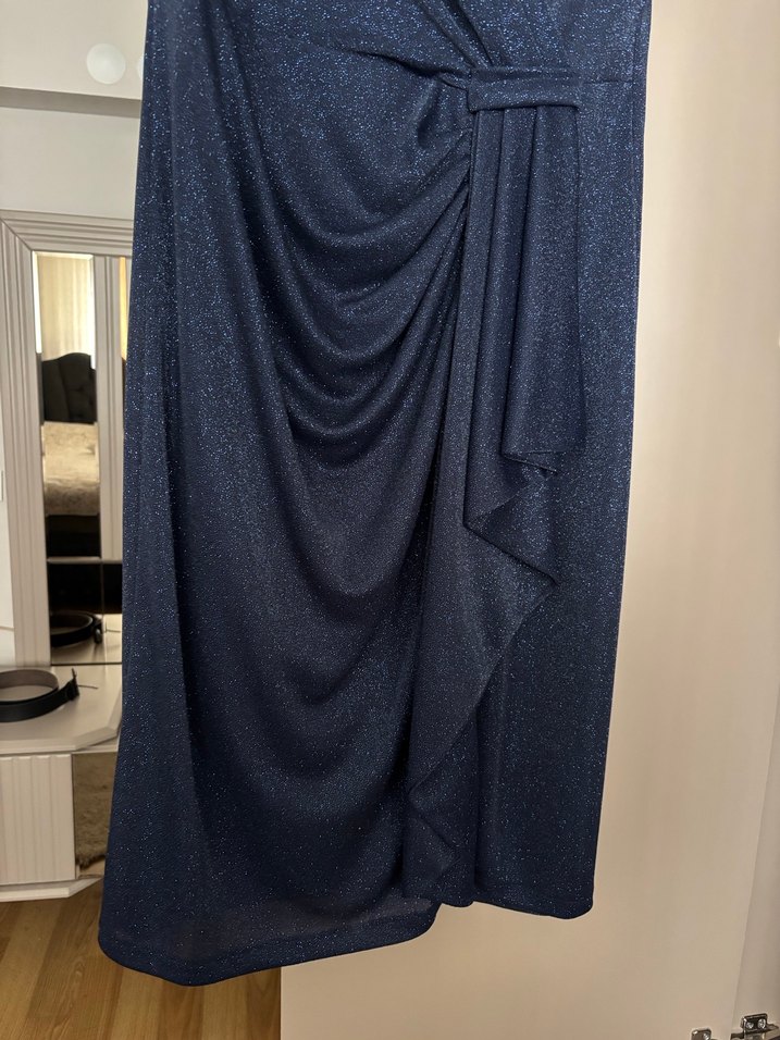 Lacivert Drapeli kısa  Abiye Elbise - Görsel 3