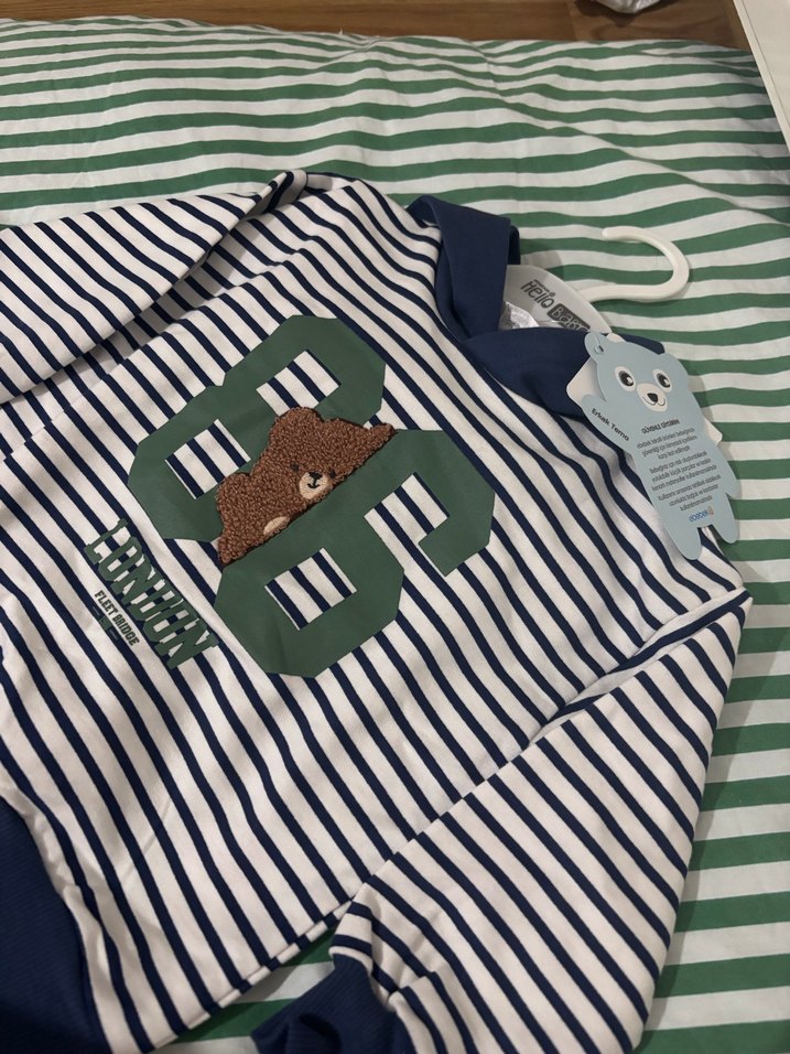 Erkek Çocuk Çizgili Kapüşonlu Sweatshirt - Görsel 3