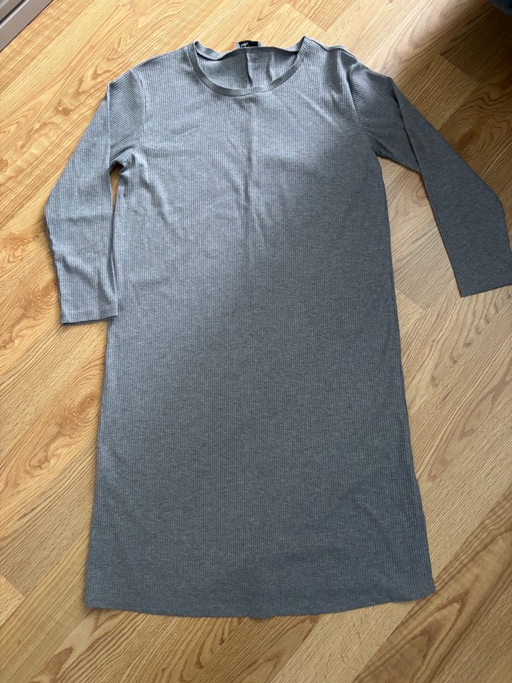 Gri Uzun Kollu Salaş Triko hamile Elbise - Görsel 3