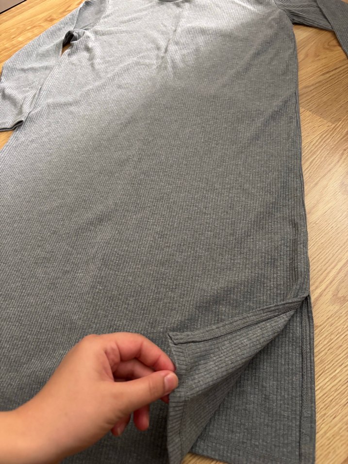 Gri Uzun Kollu Salaş Triko hamile Elbise - Görsel 2