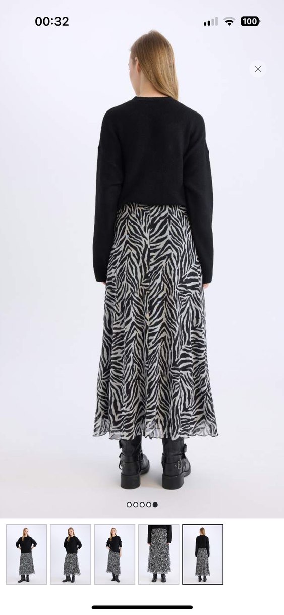 Siyah Gri Zebra Desenli Kadın Uzun Etek - Görsel 2