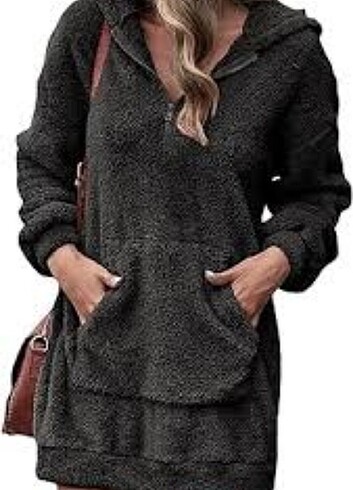 Peluş kapşonlu elbise