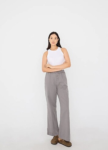 Gri önden bağlamalı wide leg pantolon 