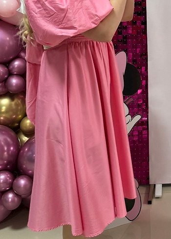 s Beden pembe Renk Balon kol pembe elbise