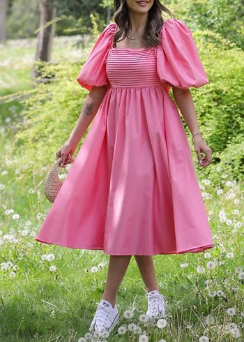 Balon kol pembe elbise