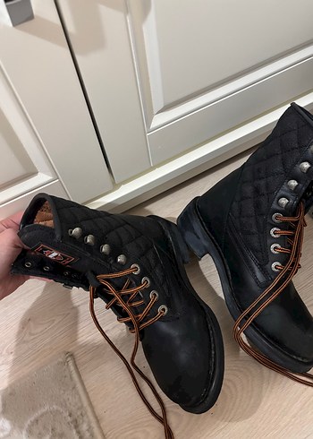 Siyah Deri Biker Botlar Yüksek Topuklu - Görsel 2