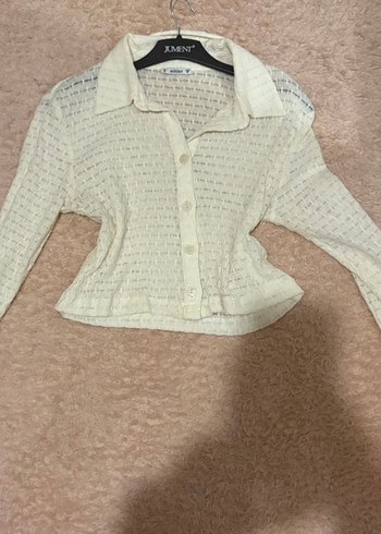 Beyaz Örgü Uzun Kollu Salaş Gömlek - Görsel 2