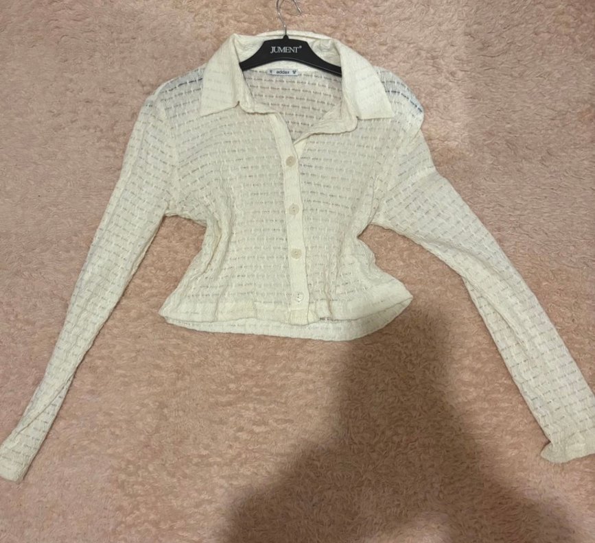 Beyaz Örgü Uzun Kollu Salaş Gömlek - Görsel 2