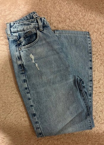 Mavi Bol Kesim Kadın Midi Kot Pantolon - Görsel 3