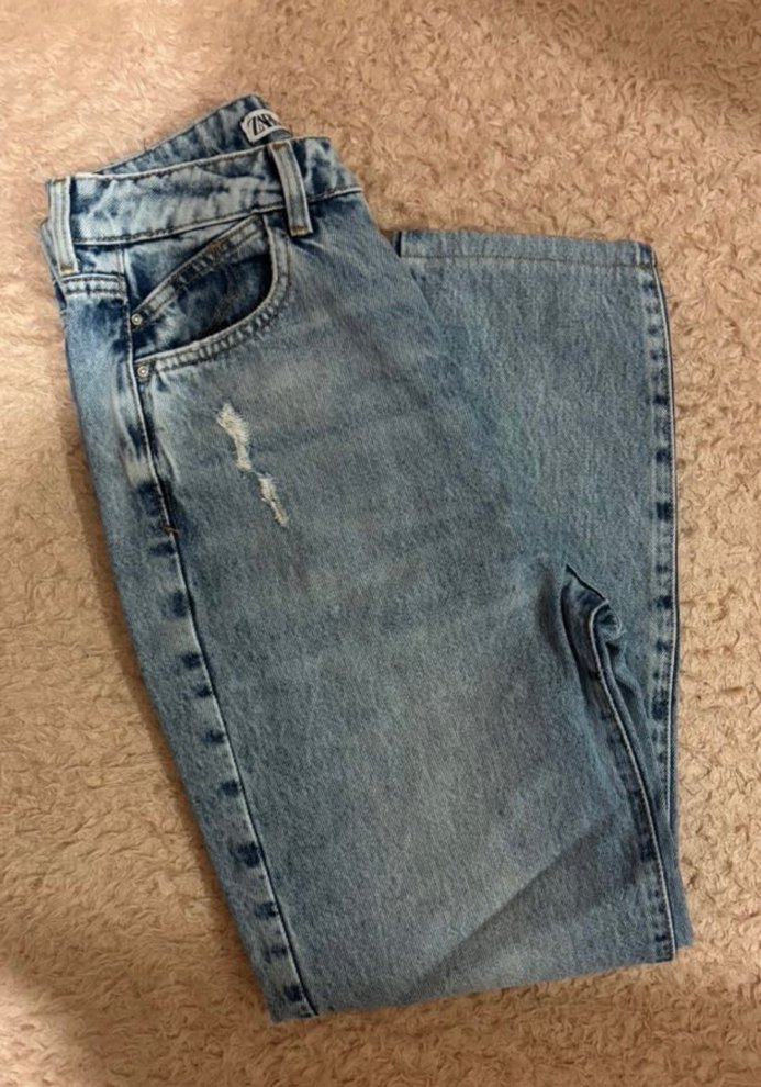 Mavi Bol Kesim Kadın Midi Kot Pantolon - Görsel 3