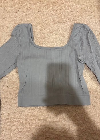 Gri Uzun Kollu Kadın Crop Top - Görsel 2