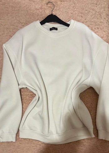 Kadın Beyaz Bisiklet Yaka Sweatshirt - Görsel 2