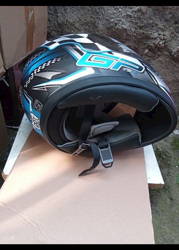 Renkli Baskılı Motosiklet Kaskı, Tokalı, Mavi - Görsel 6