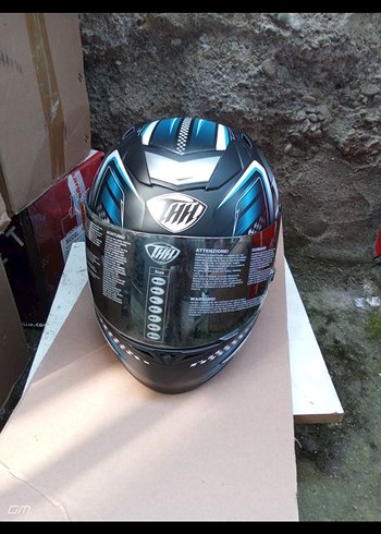 Renkli Baskılı Motosiklet Kaskı, Tokalı, Mavi - Görsel 3