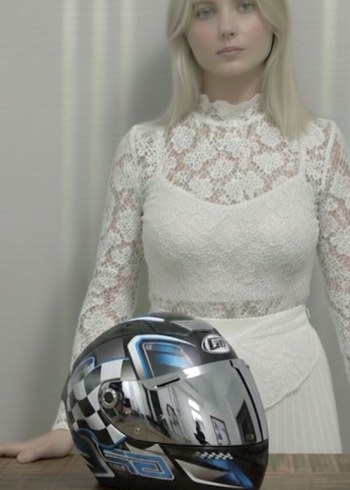 Renkli Baskılı Motosiklet Kaskı, Tokalı, Mavi - Görsel 2