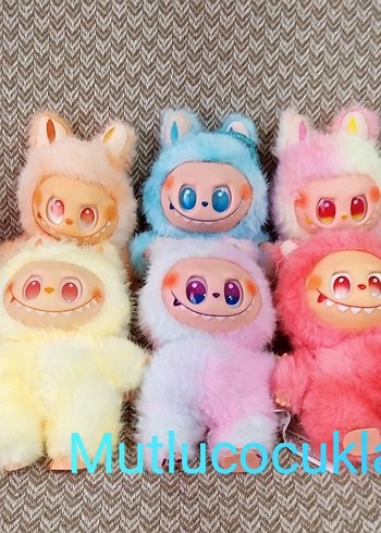  Beden Renk Labubu ithal Peluş Oyuncak Mavi-Pembe