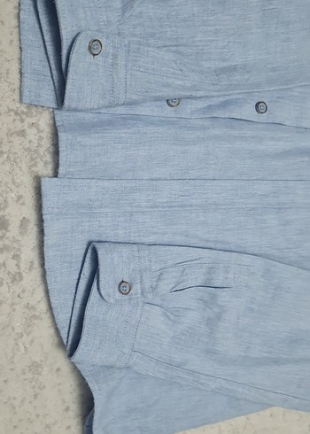 Mavi Regular Fit Keten Erkek Gömlek - Görsel 4